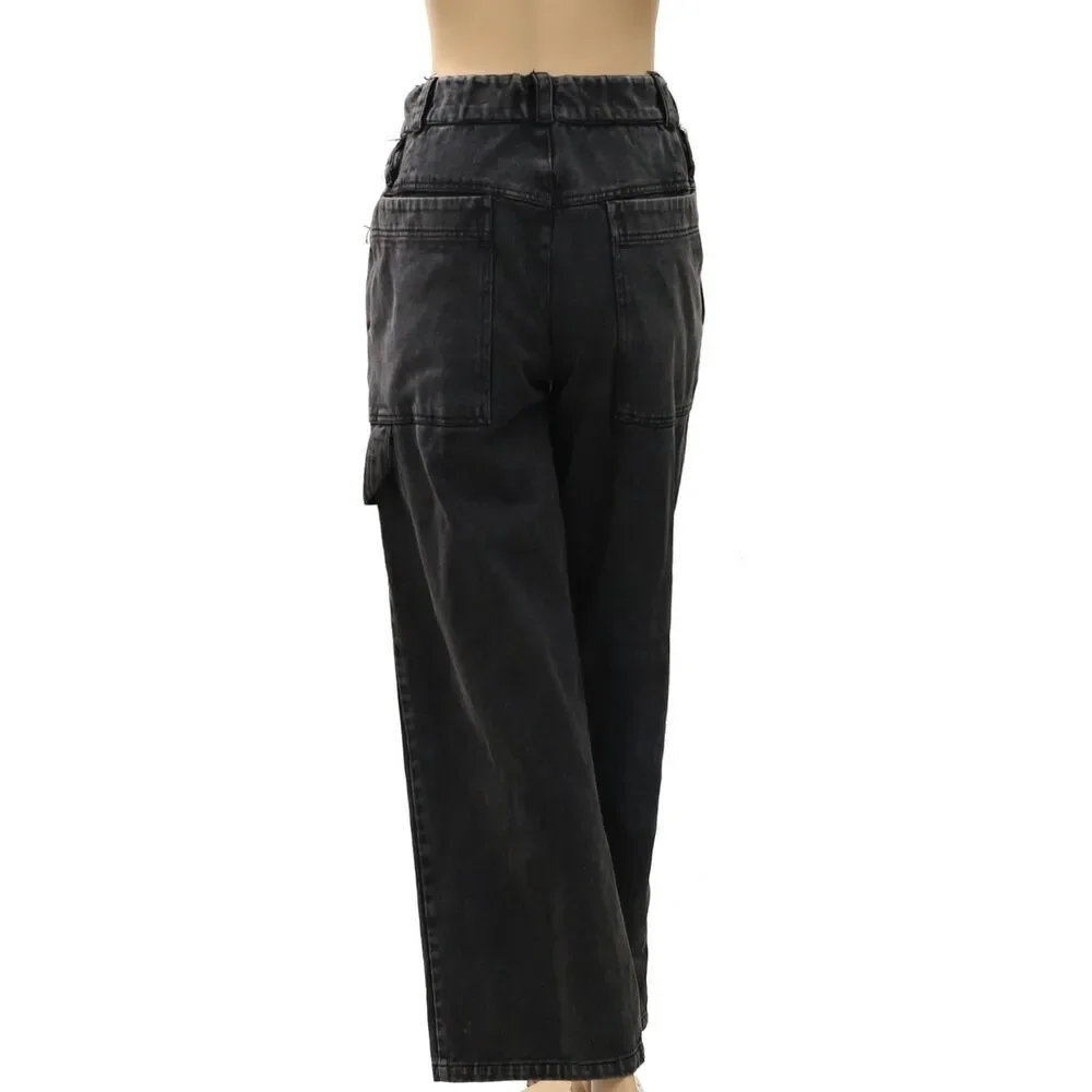 Free People Women's High-Rise Denim Jeans Pants Tapered Cotton Black S 288475